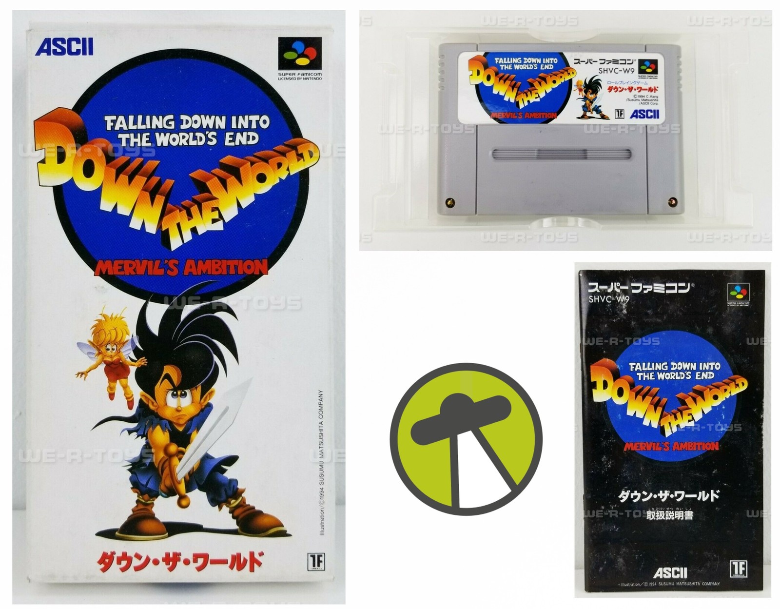 SNES Super Famicom Down the World Game and Manual ASCII Nintendo Japan 1994 USED
