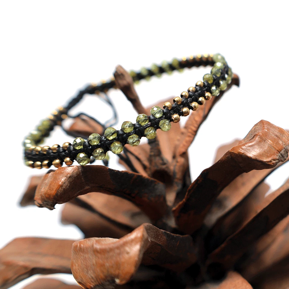 Hand Braided Natural Peridot Gem 3MM Faceted Beads Exquisite Crystal Bracelet - Image 3 of 4