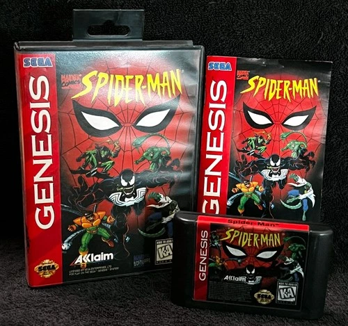 1995 SPIDER-MAN • WORKING w/CASE & MANUAL • VINTAGE SEGA GENESIS GAMES