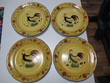 Set Of 4 Hand Painted Rooster Dinner Plates 11"