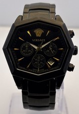 Vintage Men's Versace Chronograph Quartz Black Dial Date/Small-Sec Wristwatch