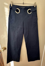 Vintage Womens Giorgio Armani Navy Blue Cotton Pants with Cutouts Size 28