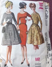 Vtg 1960s McCall 6566 Slim Full Skirt Fitted Dress SEWING PATTERN 34 Bust