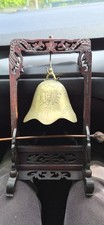 Vintage Meditation Temple Gong Brass Bell Wooden Pagoda Gate Stand + Mallet
