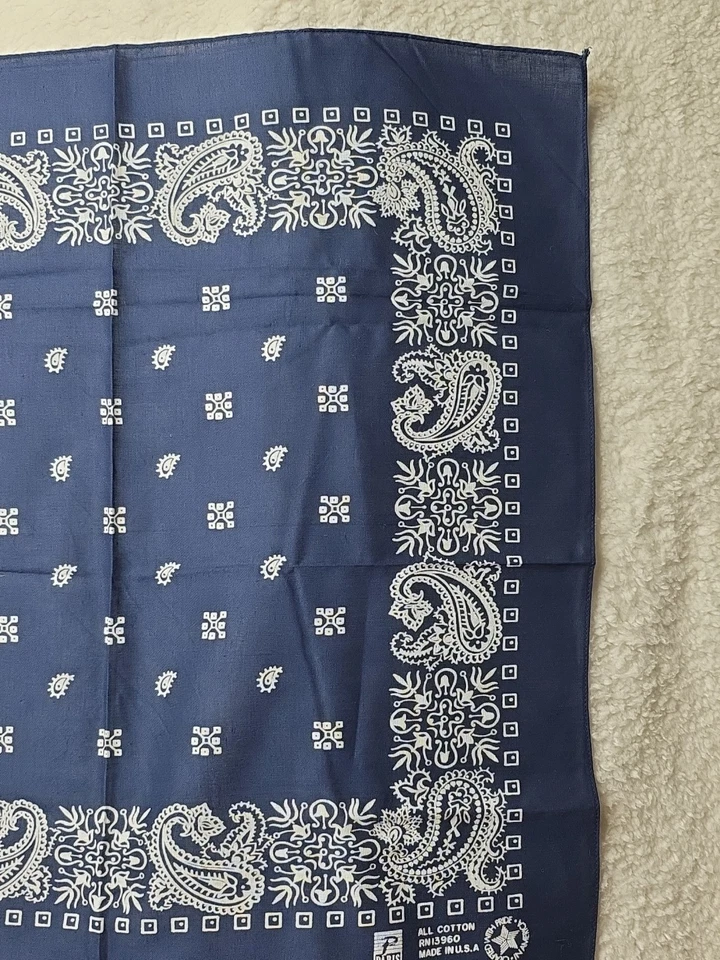Bandana rápida cor vintage Paris acessórios azul branco paisley RN13960 algodão - Imagem 3 de 4