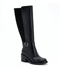 New Vince Camuto Vianah Leather Knee High Side Zip Boots Black Western Size 8M