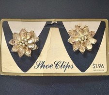 Vintage 1960 Musi Gold Tone Rhinestone And Beaded Shoe Clips