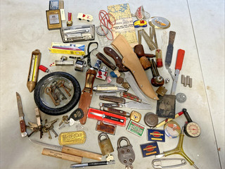 Vintage Mens Junk Drawer Collectable Knives Locks Lighter Toys Mixed Lot