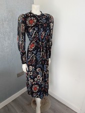 Oasis Petite Floral Midi Dress 10 Black Metallic 60s Whimsigoth Boho Festival