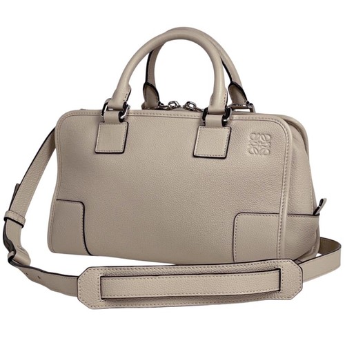 LOEWE Amazona 28 Anagram Logo 2WAY Shoulder Handbag Leather Beige Ladies Used