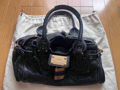 Chloe Paddington Leather Handbag Black Gold Padlock Y2K