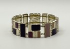 Silver Tone Geometric Stretch Bracelet Pink Purple Enamel Panels