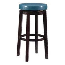 Linon Maya 31" Teal Blue Faux Leather Swivel Bar Stool in Brown Wood Frame