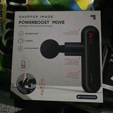 Sharper Image Powerboost Move Massage Gun Black Cordless 4 Heads Whisper Quiet