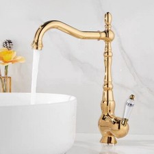 Gold Color Brass Bathroom Kitchen Sink Swivel Spout Faucet Mixer Tap fgf060