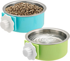 2 Pack Hanging Dog Bowls with Removable Stainless Steel Feeder for Kennel Cage