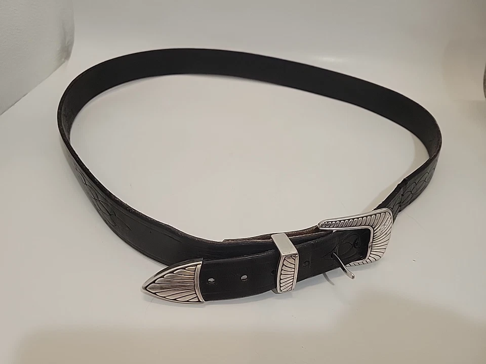 Cinturón Vaquera De Colección Cuero Hecho a Mano con Hebilla Plateada. Hecho en Toscana AZ Foto 2 de 4