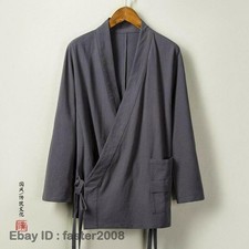 Men Cotton Linen Tops Cardigan Kimono Hanfu Coats Casual Chinese Style Jacket