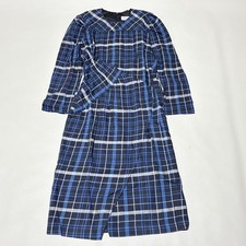 MARELLA Check Midi Long Dress Blue Navy Size 42 L Lined Long Sleeve 102cm