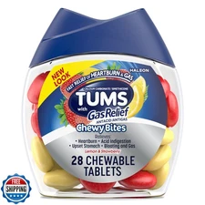 TUMS Chewy Bites Chewable Antacid Tablets with Gas Relief, Lemon 
