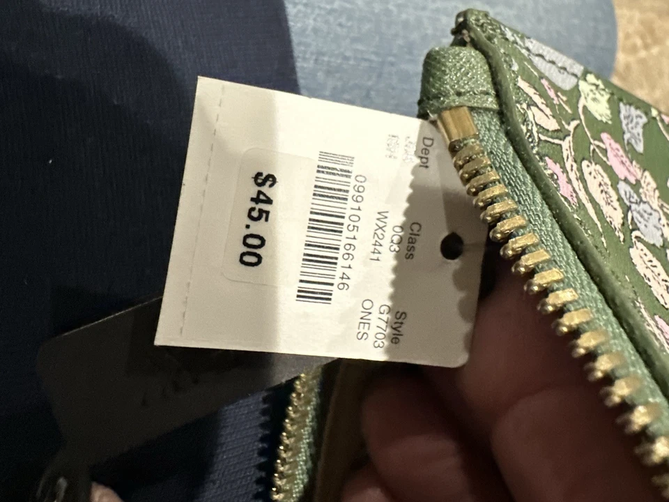 Bolso de mano de cuero J. CREW verde oliva floral y leopardos con cremallera superior 8.25 x 5.5" NWT Foto 4 de 4