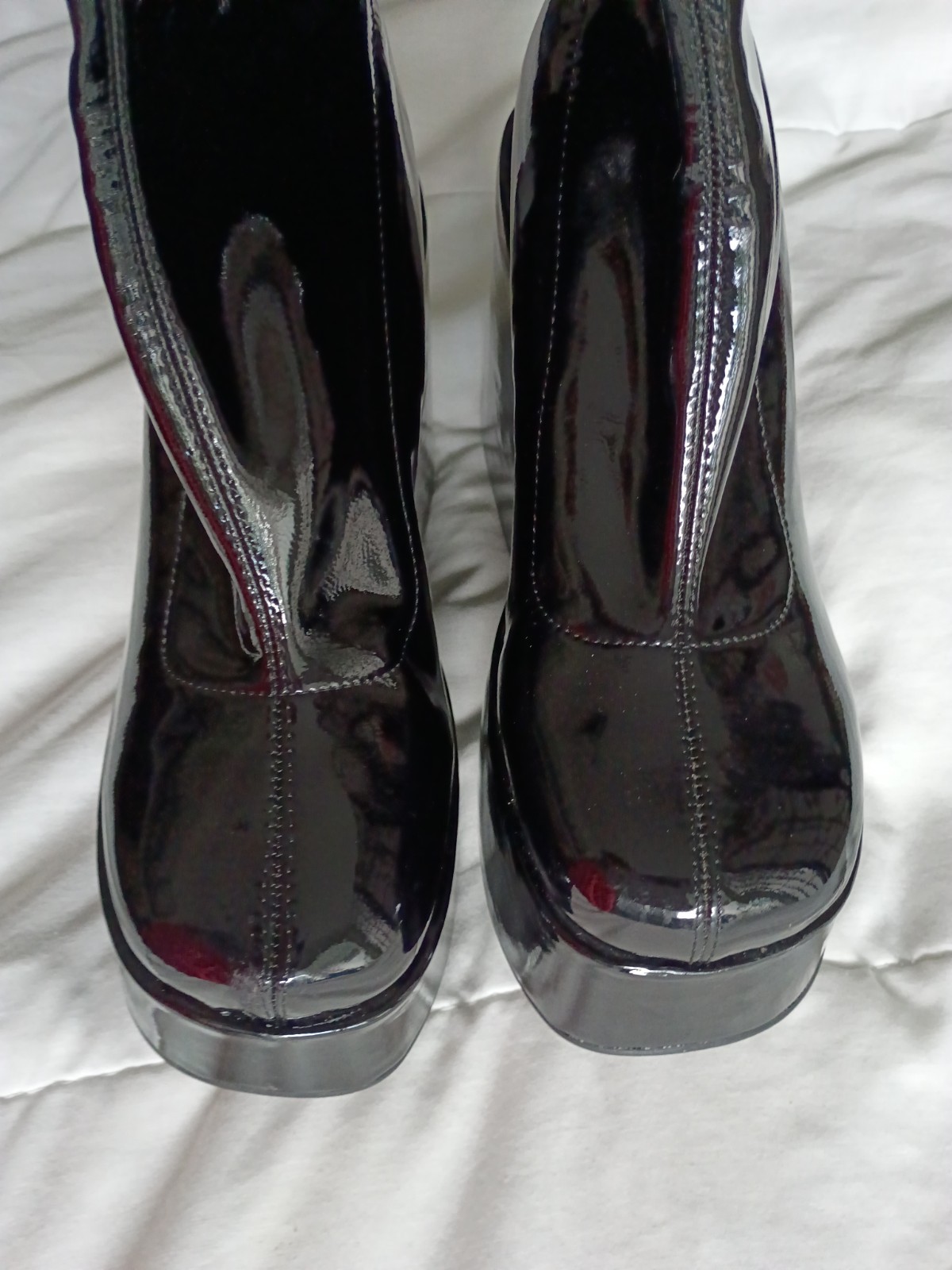 Womens Faux Leather Side Zip High Platform Thick Heels Round Toe Mid-Calf Boots