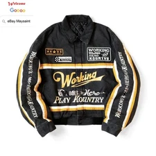 24AW Men Embroider Motorcycle Jacket Thick Warm Quilted Zip Capital Coat Jacket