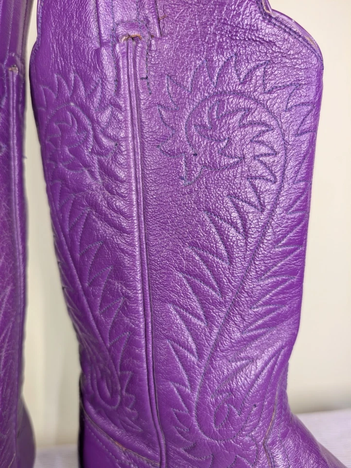 Винтажные узкие фиолетовые кожаные ковбойские сапоги Panhandle | ручная работа, с коротким носком - Изображение 2 из 4