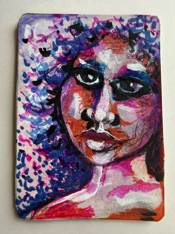 ACEO Original Woman Portrait Painting  OOAK Acrylic Ink  Mixed Media Handpainted
