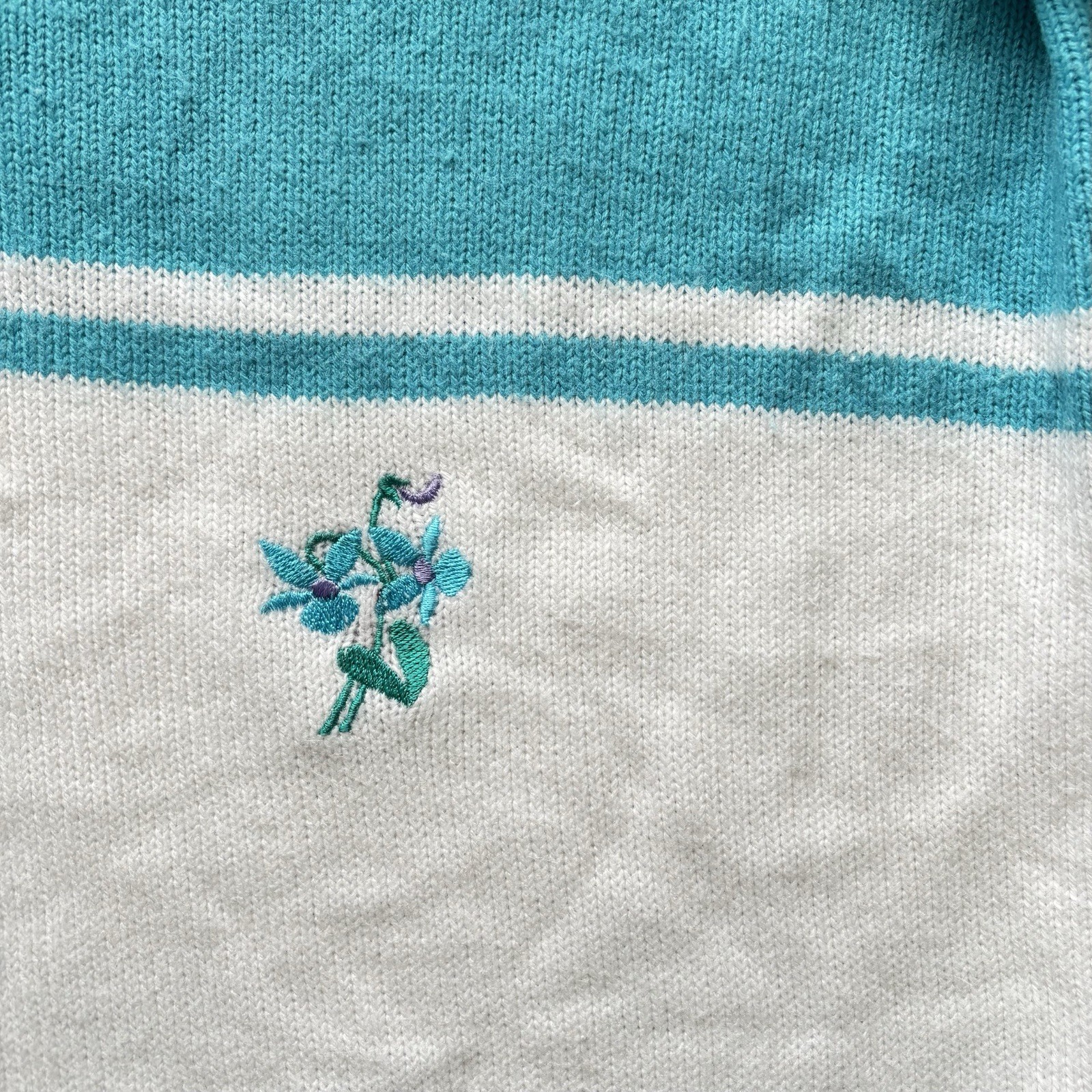 Womens Vintage 80s Jumper Blue White Embroidered Retro Indie Boho 18 image 3