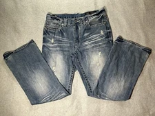 T.K. Axel Jeans Mens W32 L32 Wolcott Boot Cut Distressed Ripped Blue Denim