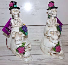 2 New Halloween Skull Stack 12" Tall Light Up Tabletop Resin Decorations