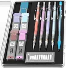 Pastel Mechanical Pencil Set with Black Lead and Eraser Refills, 0.3, 0.5, 0.7,