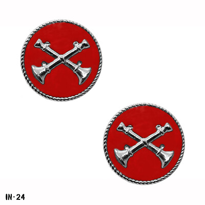 PAIR Fire Department Captain Pins ~ 2 Crossed Horns ~ Bugles Collar Discs Gemsco