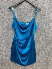 Dress Forum Los Angeles Blue Satin Faux Wrap Party Club Dress Junior's Size M