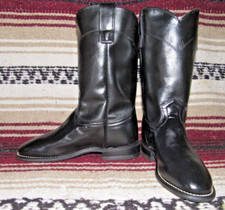 Womens Vintage Texas Brand Black Leather Roper Cowboy Boots 5 M NEW in Box