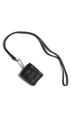 BOTTEGA VENETA solid black woven leather Airpods case with strap authentic NWT