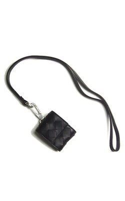 BOTTEGA VENETA solid black woven leather Airpods case with BOTTEGA VENETA solid black woven leather Airpods case with
