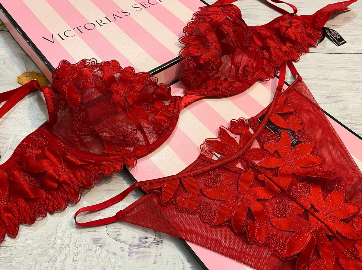 Victoria's Secret LUXE Unlined Appliqué Embroidered Demi Brazilian