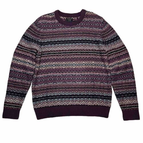 Abercrombie & Fitch Mens Merino Wool Fair Isle Knit Sweater Size L Purple - Picture 1 of 7