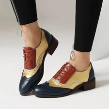 Handmade Women Leather Shoe Multi Color Wingtip Oxford Formal Dress Brogue
