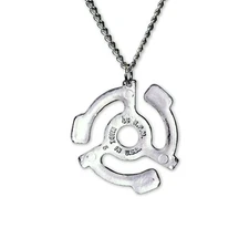 45 RPM Record Adapter Silver Finish Pewter Pendant Necklace - NK-696