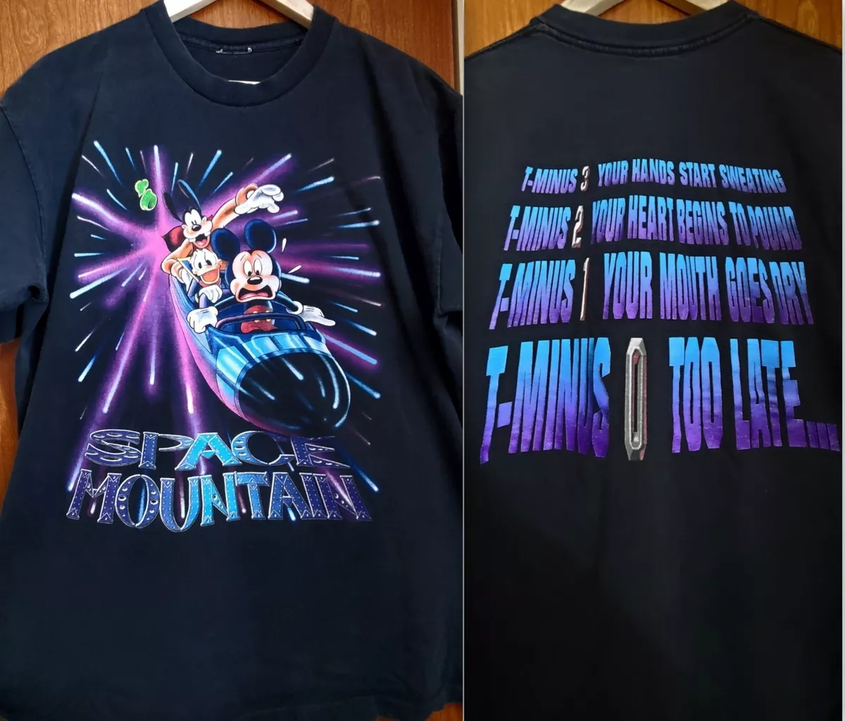 Vintage Space Mountain Walt Disney World T-Shirt Adult XL Black 90s Double Side!