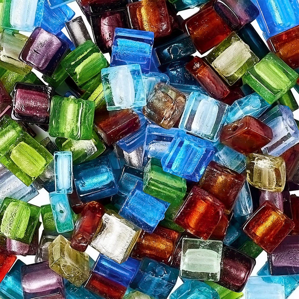 200pcs Colorful Handmade Lampwork Glass Beads Smooth Square Loose Spacer 12x12mm - Image 3 of 4