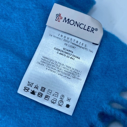 MONCLER down logo fringe Scarf wool blue - Picture 6 of 8