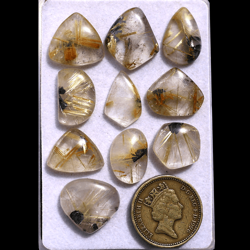 Lotto 10 Pezzi Pietre Preziose Cabochon Quarzo Rutilo Dorato Naturale Qualità AAA 15mm-20mm - Foto 3 di 12