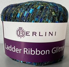 BERLINI Ladder Ribbon Glitter Yarn 84 Caribbean Blues Greens Gold 50gr 142yds
