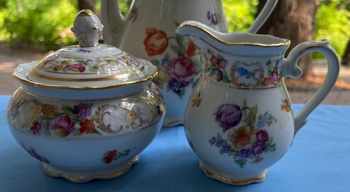3 Pc Set: Schumann Bavaria Dresden Line Flowers Coffee Server, Creamer, Sugar - Picture 6 of 23