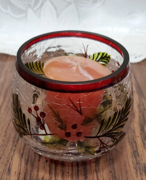 Yankee Candle Crackle Glass Votivo Invierno Bálsamo Tealight Candelabro Foto 3 de 4