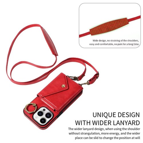 For iPhone 16 Pro Max /15/13 PU Leather Case Wallet Card Slots Cover +Strap - 第 34/45 張圖片